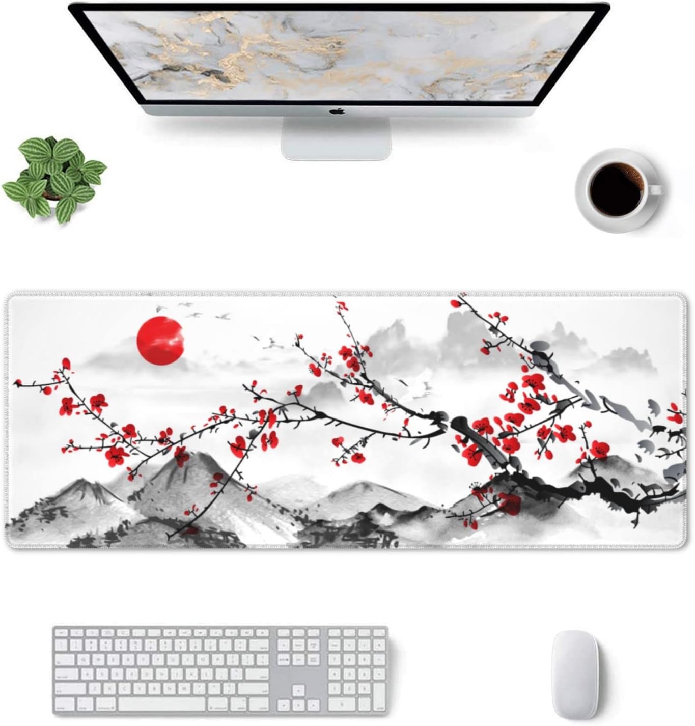 Desk Setup Red - سجادة مكتب بتصميم زهر البرقوق على