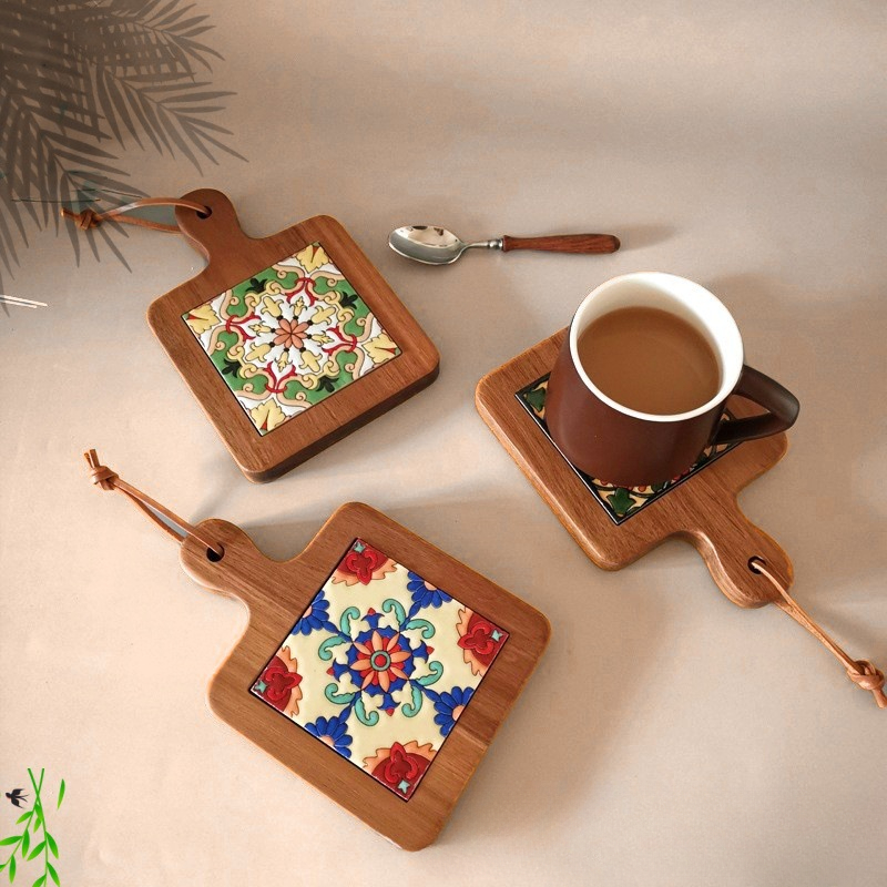 Desk Setup Retro - الصلبة الخشب زهرة الطوب وعاء اليد