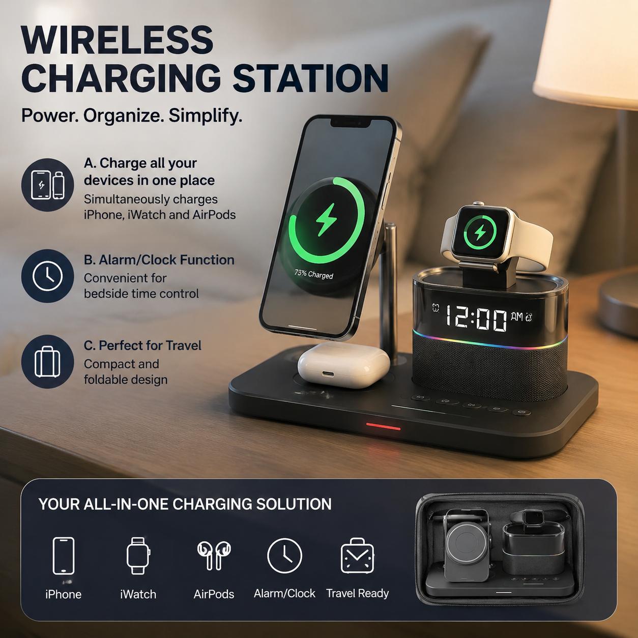 Led Desk Light Usb - محطة شحن لاسلكية مغناطيسية لسلسلة الهواتف