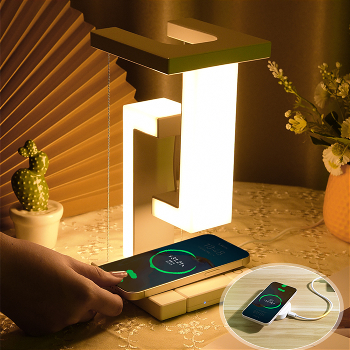 Led Desk Light Usb - مصباح مكتب عائم مع شاحن لاسلكي،