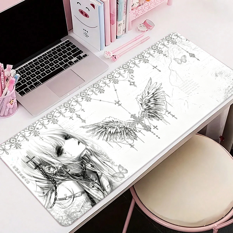 Desk Setup Carpet - لوحة ماوس جلدية سوداء وبيضاء بتصميم